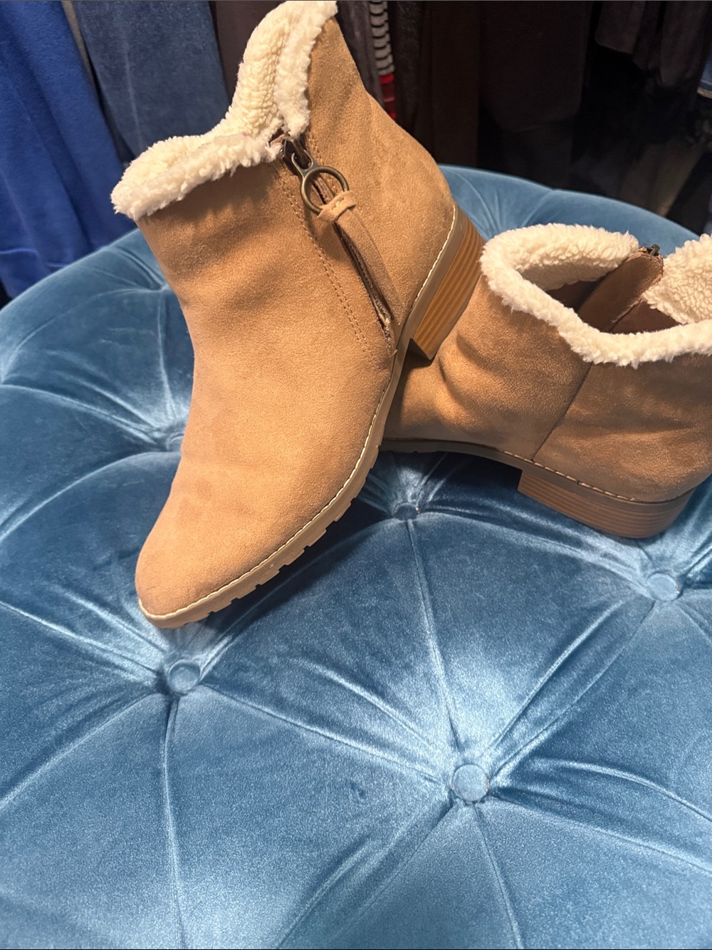 a.n.a Tan Faux-Suede Ankle Bootie with Sherpa Collar